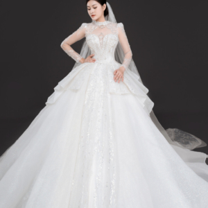 Váy cưới dài tay cổ V
