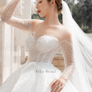 Váy cưới dài tay 2 tầng lấp lánh