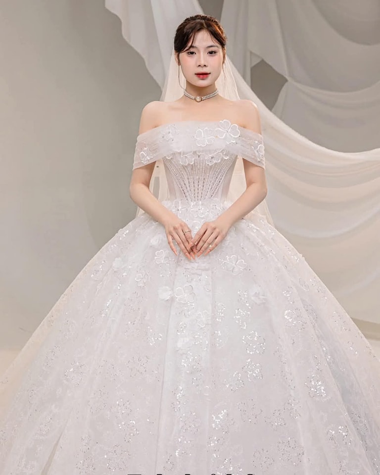 Váy Cưới Công Chúa Ren Voan Lấp Lánh