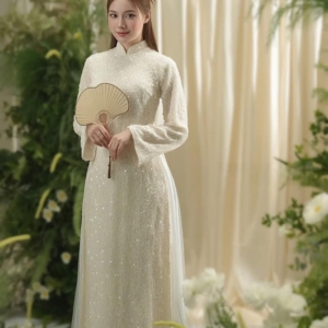 Áo Dài Cưới Kim Tuyến Thanh Lịch