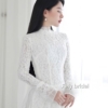 Áo dài cưới ren trắng cổ cao tay dài