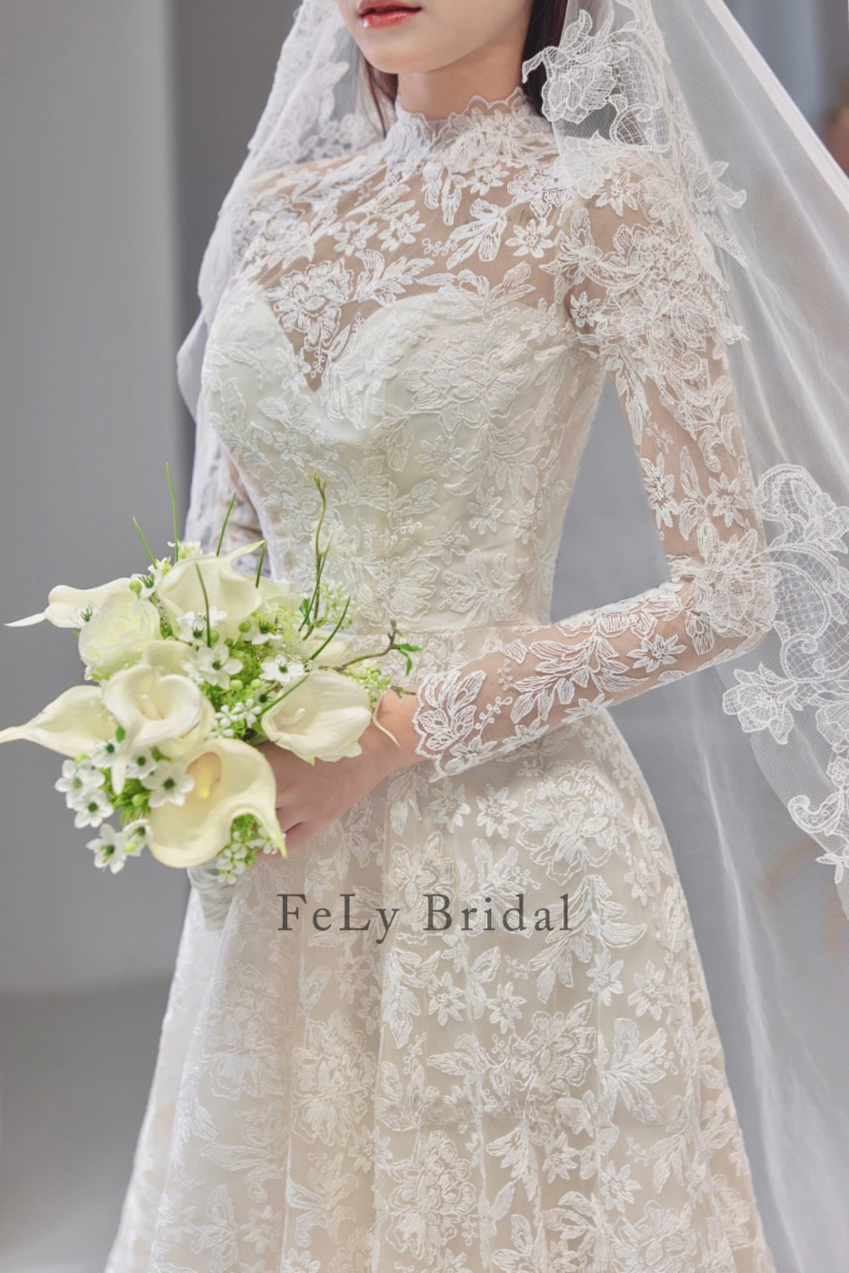 Váy cưới dài tay ren gân cao cấp Váy cưới dài tay ren gân cao cấp