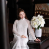 Áo dài cưới kim tuyến cổ điển dáng suông