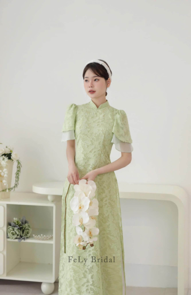 Áo dài lụa bê tráp cánh tiên