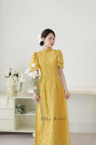 Áo dài lụa bê tráp cánh tiên
