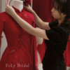 Áo dài lụa đỏ thêu hoa nổi 3D