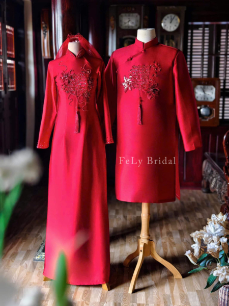 Bộ áo dài lụa Song Hỷ liên hoa