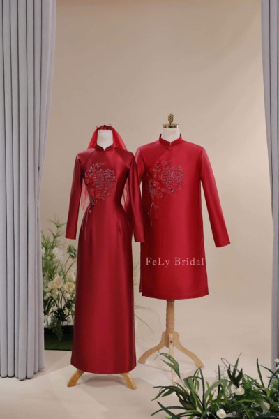 Bộ áo dài Song Hỷ hoa 3D