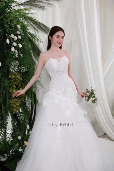 Váy đuôi cá ánh kim phối voan