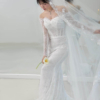 Váy cưới đuôi cá ren tay dài xuyên thấu Váy cưới đuôi cá ren tay dài xuyên thấu