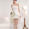 Váy cưới ngắn đuôi dài tạo khối hoa