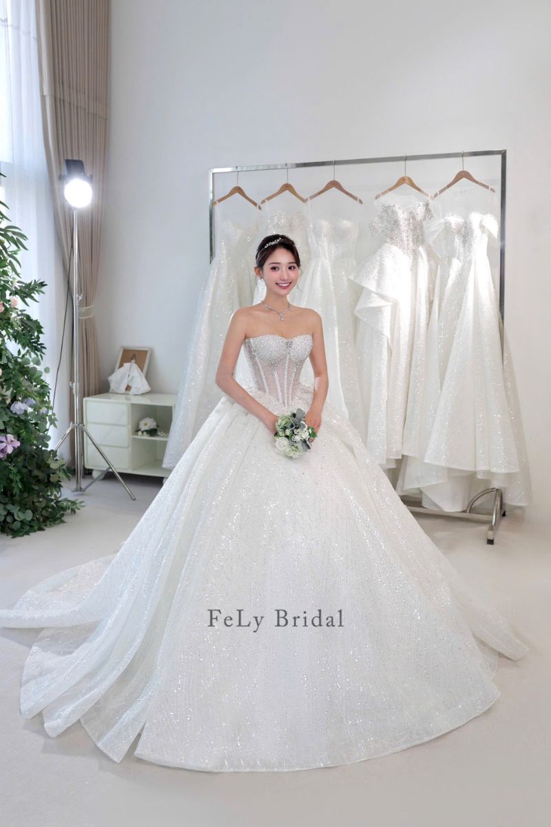 Váy cưới công chúa kim tuyến 2in1