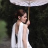 Váy cưới đuôi cá phi trơn cổ rủ lụa