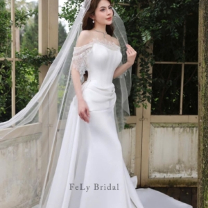 Váy cưới đuôi cá phi trơn tay ren