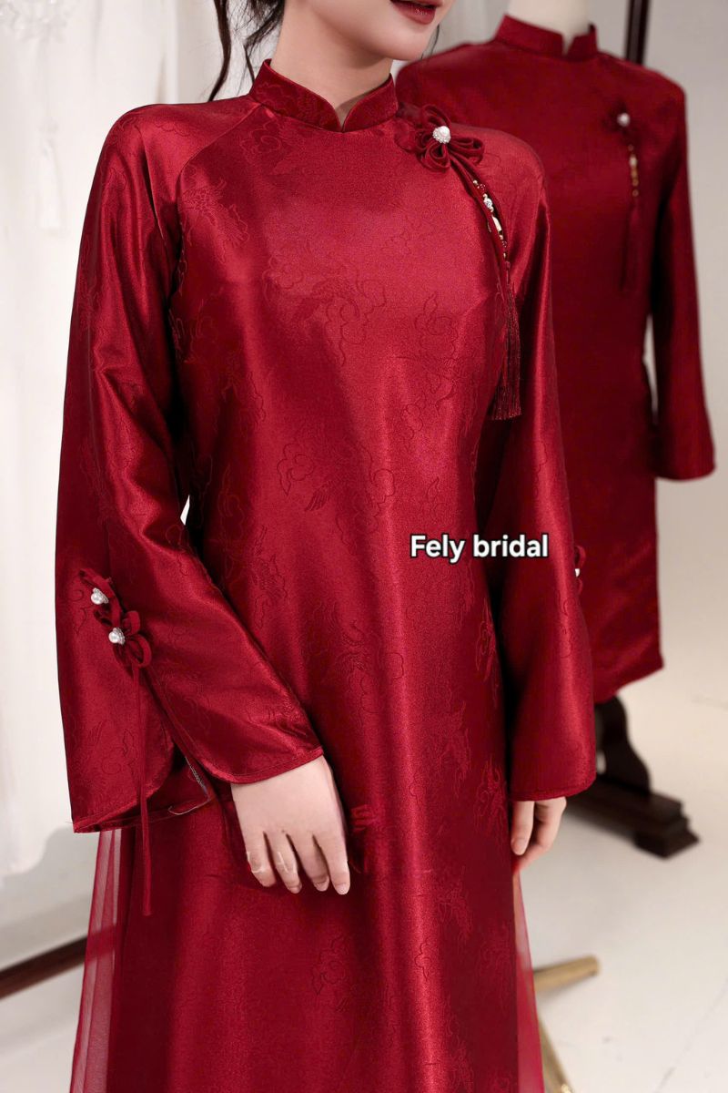 ao dai cuoi gam do hoa tiet det chim (2)