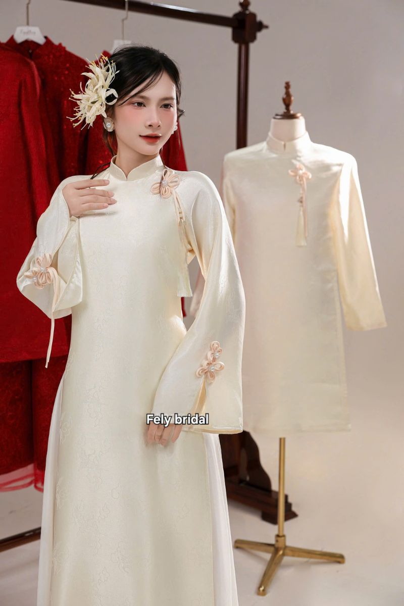 ao dai cuoi gam do hoa tiet det chim (6)