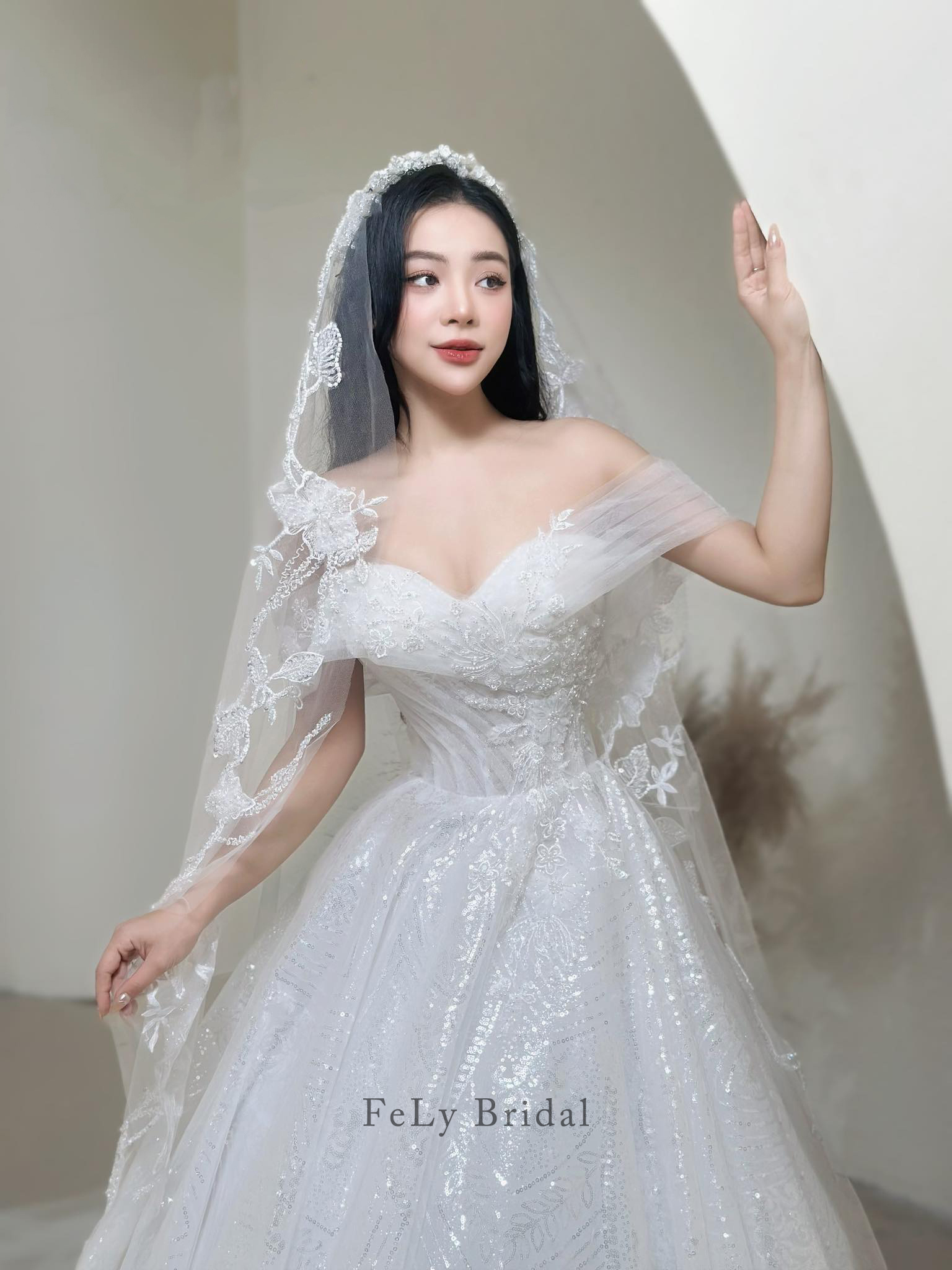 Váy Công Chúa Kim Tuyến Ánh Bạc Đính Ren Nổi