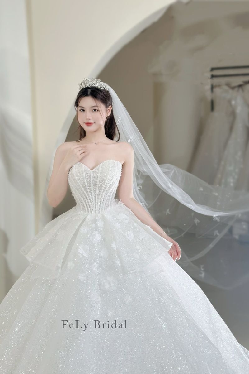 Váy Công Chúa Pha Lê Hoa Nổi