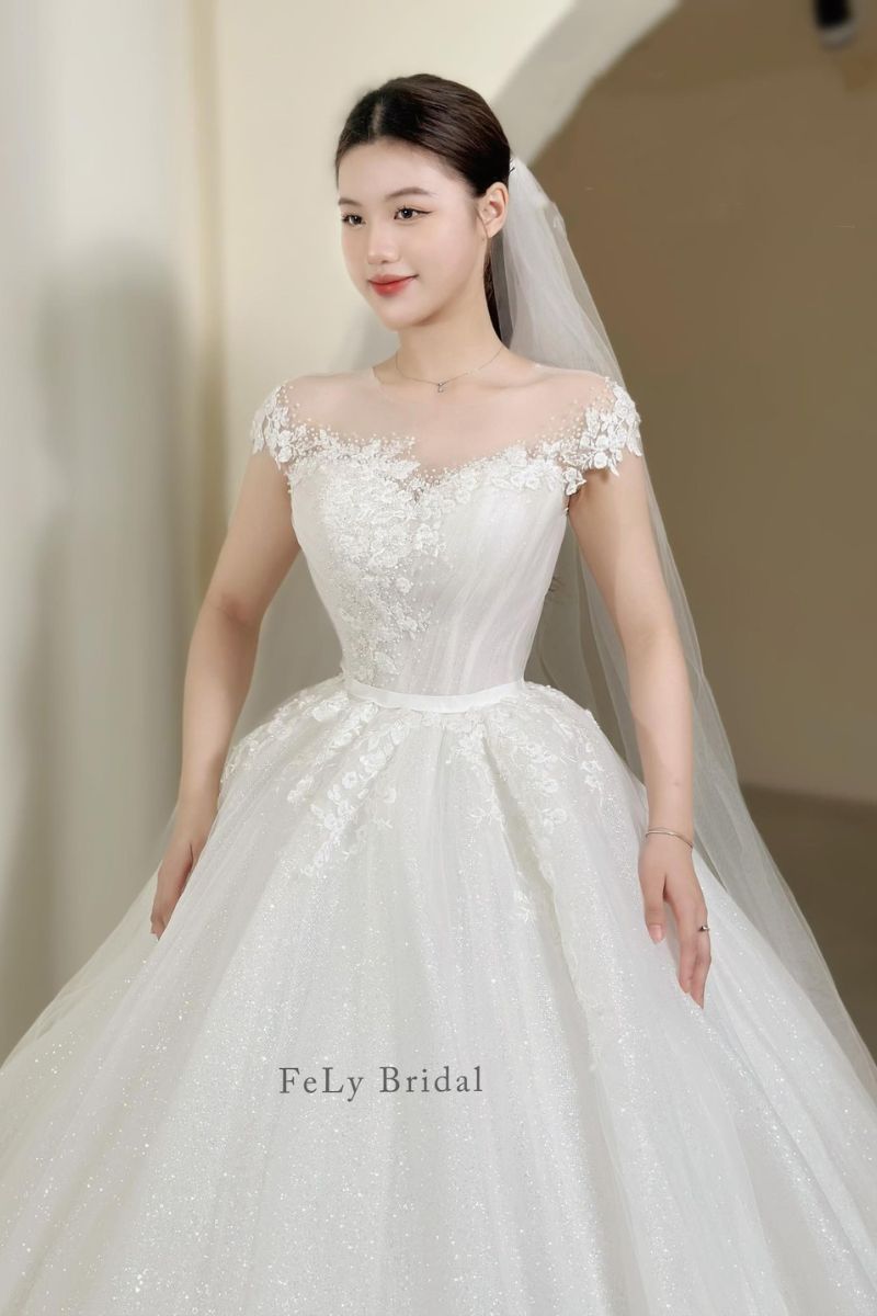 Váy Công Chúa Ren Hoa Hỗn Tầng Lấp Lánh