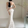 Váy Đuôi Cá Ren Trắng Corset Cúp Ngực