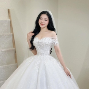 Váy Công Chúa Trễ Vai Phủ Voan Sương