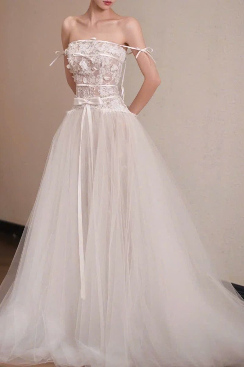 Váy Cưới Chữ A Hoa Sương Dịu Dàng