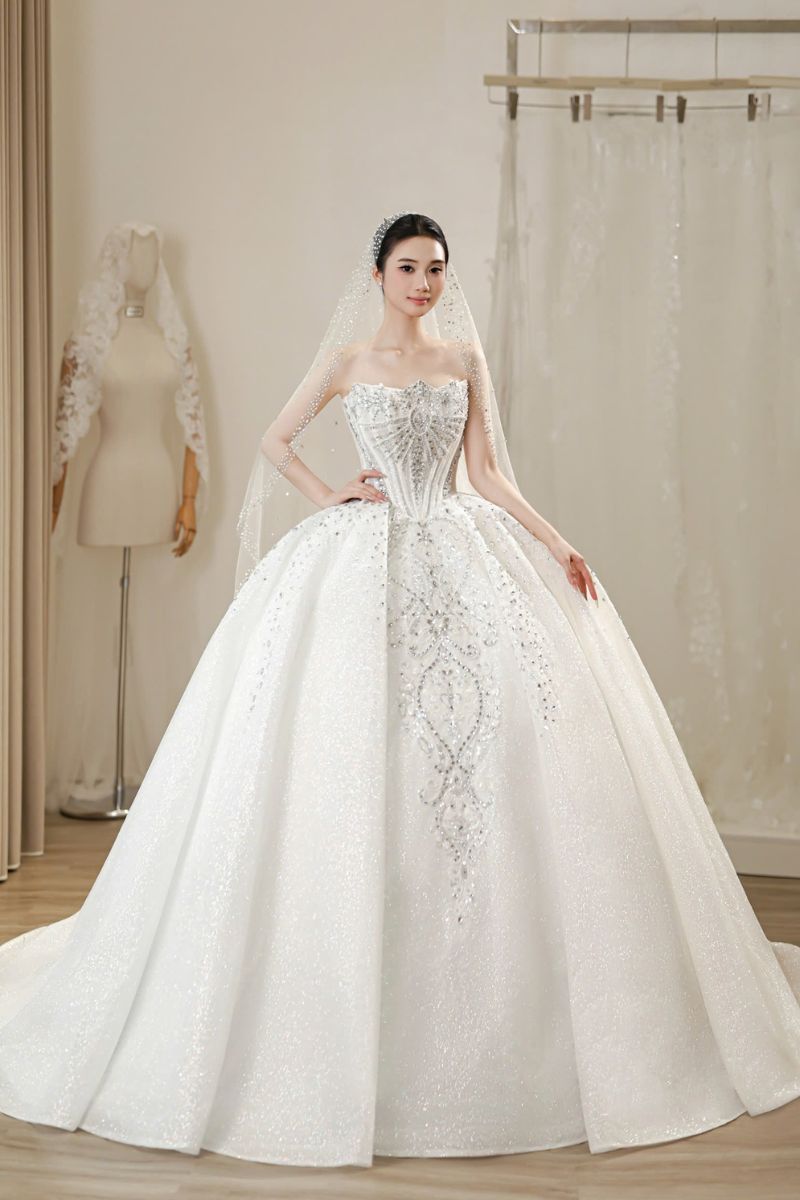 Váy Cưới Công Chúa Đính Đá Hoàng Gia