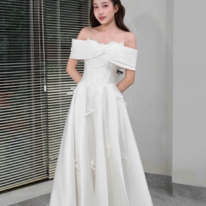 Váy Cưới Thanh Lịch Nơ Nhẹ Sương Mai