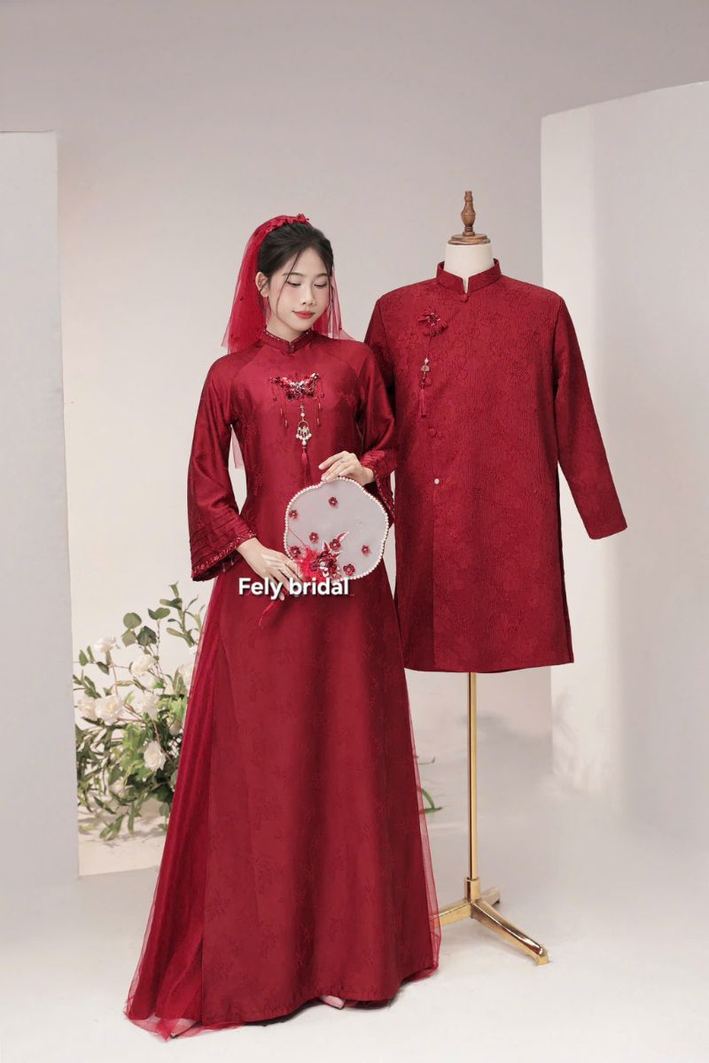 Áo Dài Đính Bướm Pha Lê Phúc Duyên