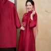 Áo Dài Đỏ Nhung Hoa Văn