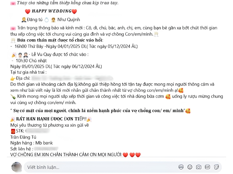 lời mời đám cưới trên Facebook 3
