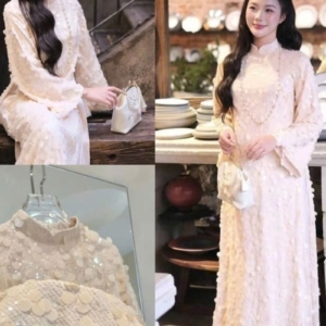 Áo Dài Đính Hoa Nổi Ánh Ngọc