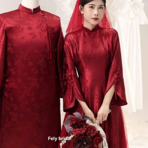 Áo Dài Gấm Đỏ Hoa Văn Chìm