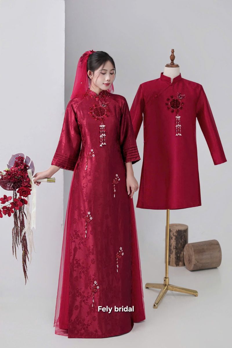 Áo Dài Song Hỷ Đính Kết Thủ Công