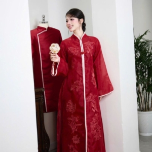 Áo Dài Cưới Hồng Loan Sắc Son