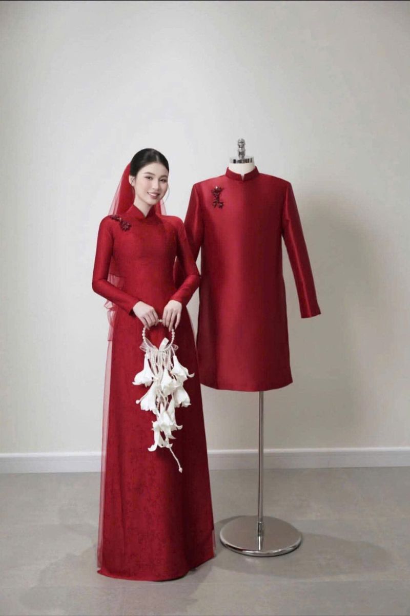 Áo Dài Cưới Hỷ Sắc Son